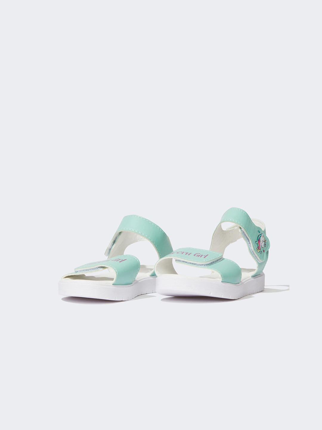 

DeFacto Girls Printed Velcro Closure Open Toe Flats, Sea green
