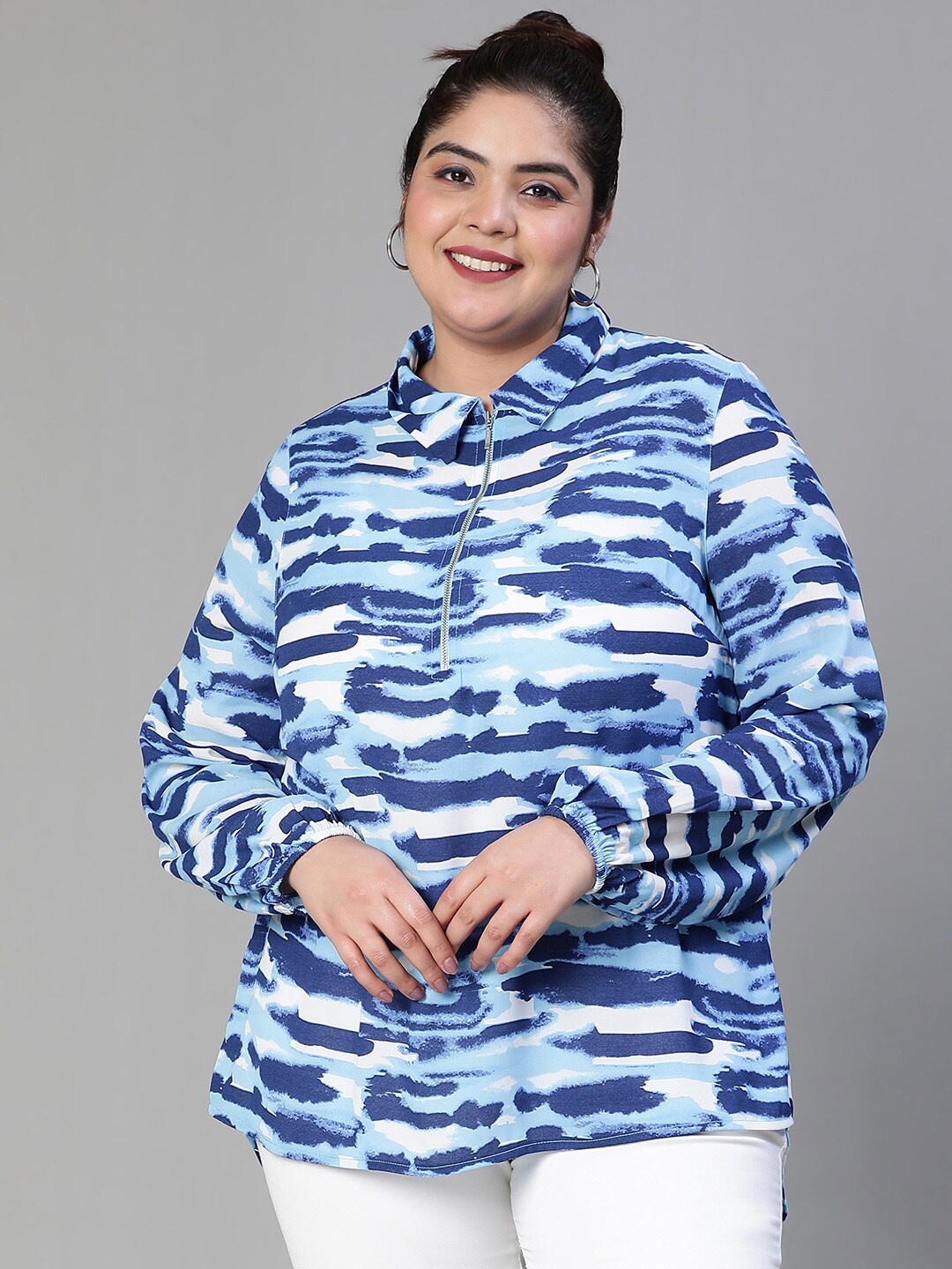 

Oxolloxo Print Crepe Shirt Style Top, Blue