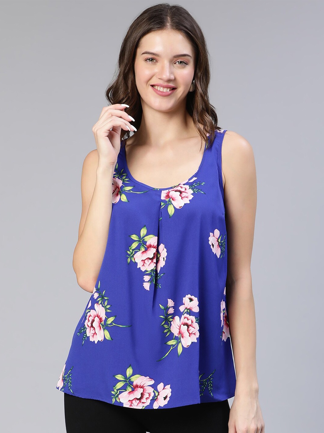 

Oxolloxo Floral Print Sleeveless Scoop Neck Top, Blue