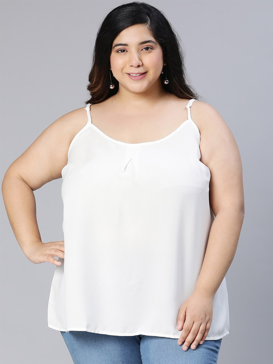 

Oxolloxo Plus Size Shoulder Straps Crepe Top, White