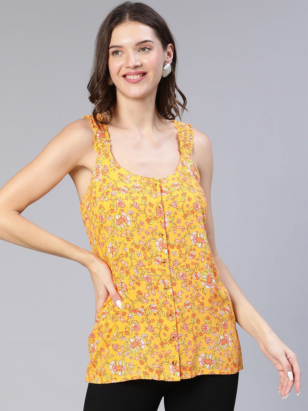 

Oxolloxo Floral Print Crepe Top, Yellow