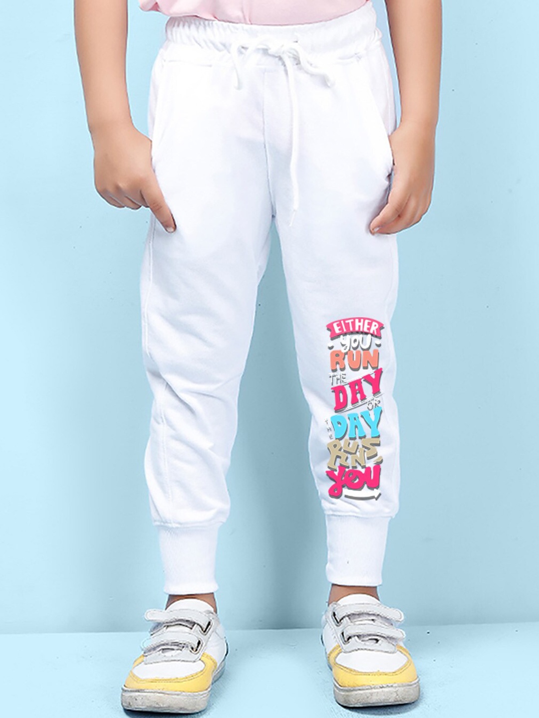 

NUSYL Kids Printed Detail Regular Fit Joggers, White