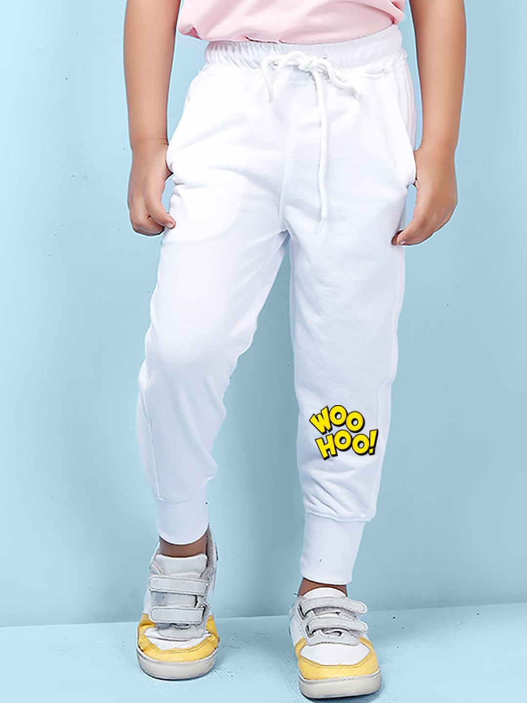 NUSYL Kids Printed Detail Regular Fit Joggers, White