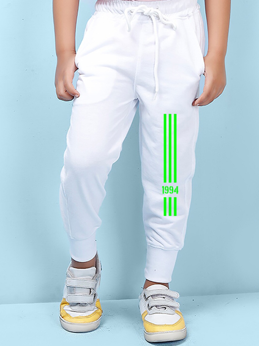 NUSYL Kids Printed Detail Regular Fit Joggers, White