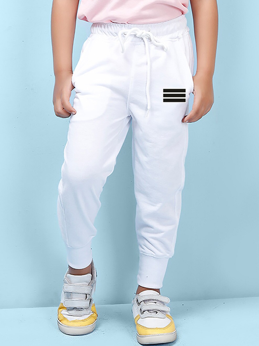 NUSYL Kids Printed Detail Regular Fit Joggers, White