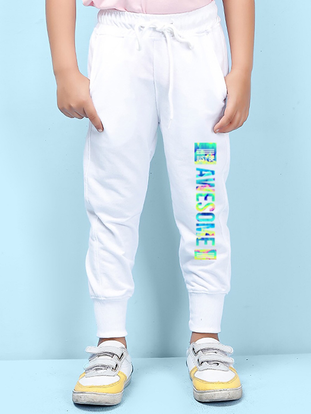 

NUSYL Kids Printed Detail Regular Fit Joggers, White