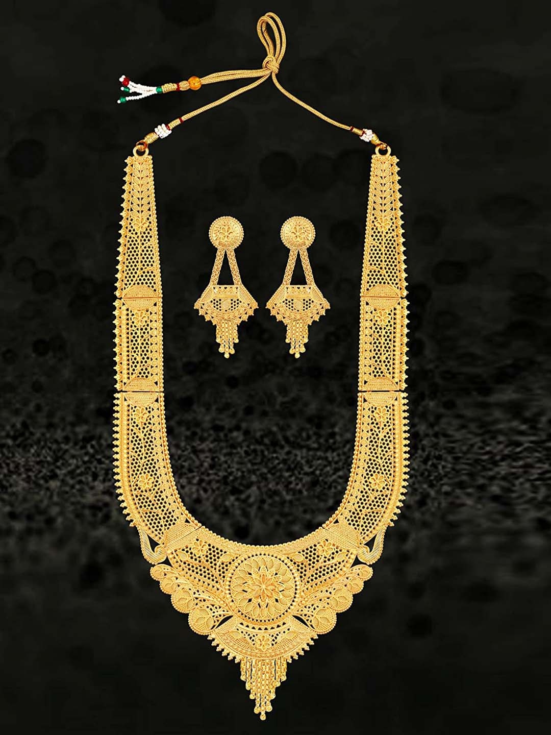 

MANSIYAORANGE Gold-Plated Textured Long Necklace & Earrings
