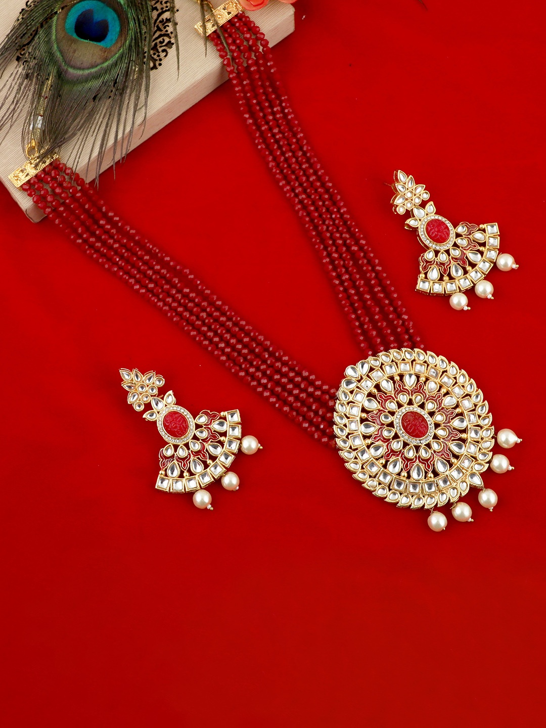 

MANSIYAORANGE Gold-Plated Textured Long Jewellery Set