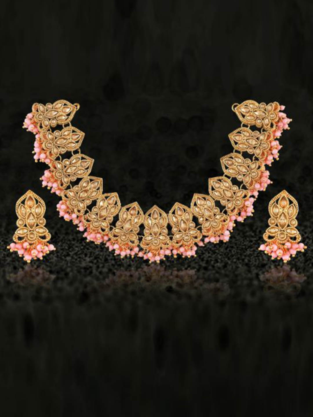 

MANSIYAORANGE Gold-Plated Kundan Studded Necklace & Earrings