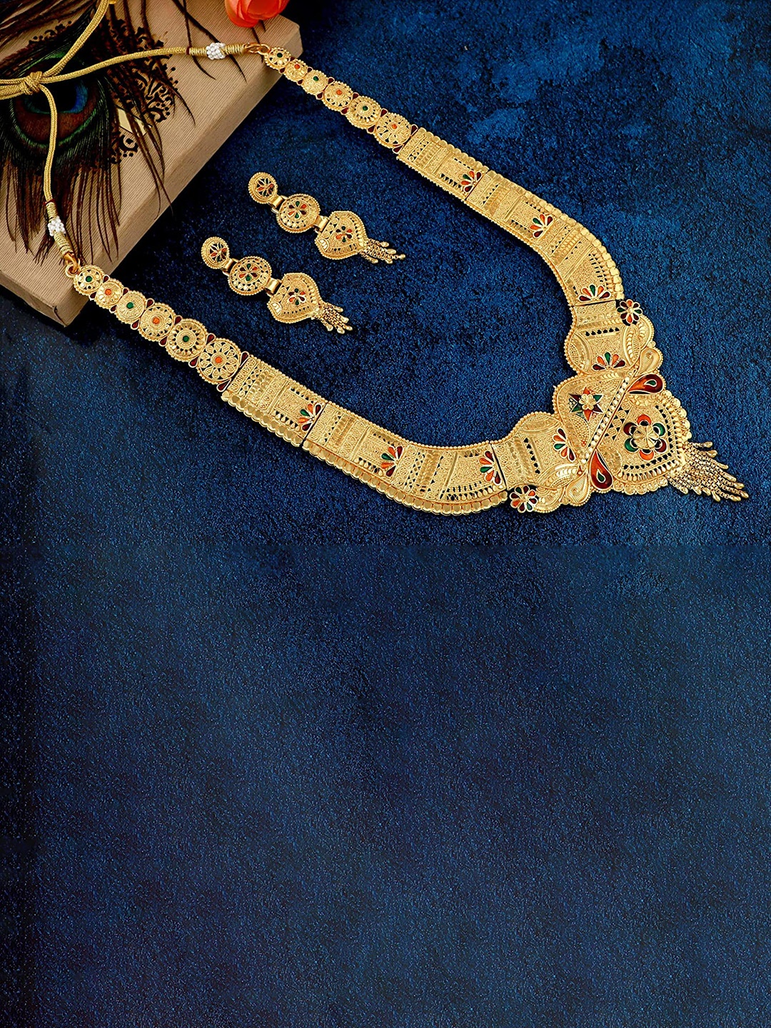 

MANSIYAORANGE Gold-Plated Stone-Studded Long Necklace & Earrings