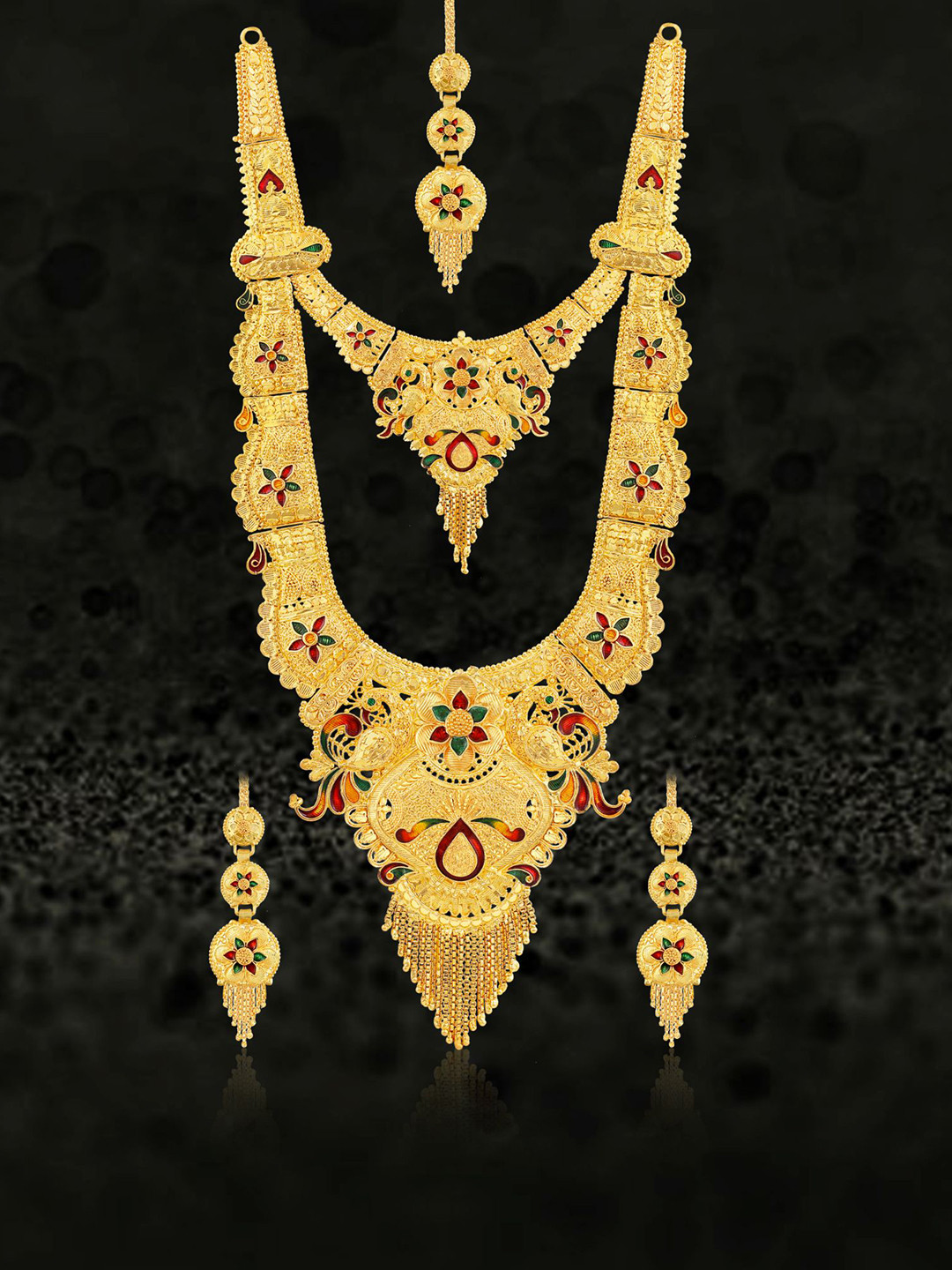 

MANSIYAORANGE Gold-Plated Stone -Studded & Beaded Necklace & Earrings