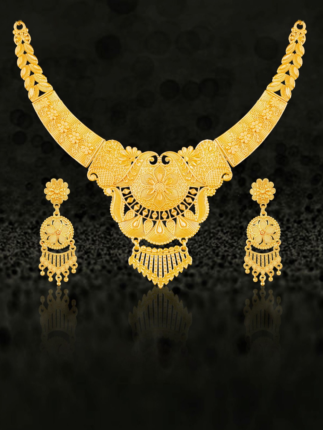 

MANSIYAORANGE Gold-Plated Stone Studded & Beaded Necklace & Earrings