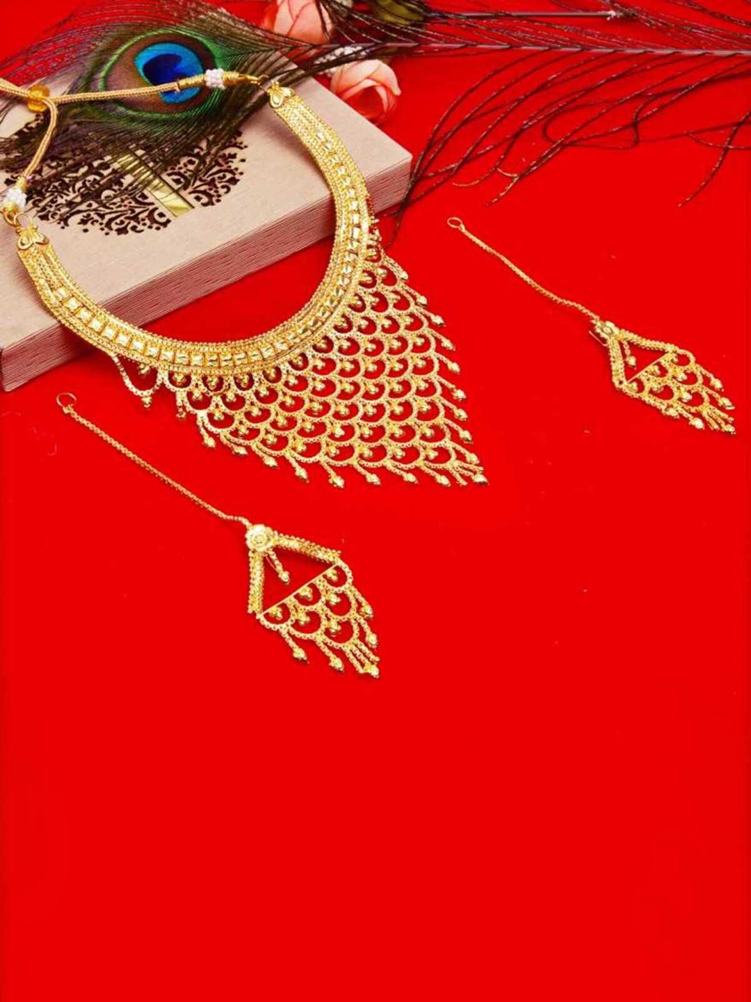 

MANSIYAORANGE Gold-Plated Stone Studded & Beaded Choker Jewellery Set