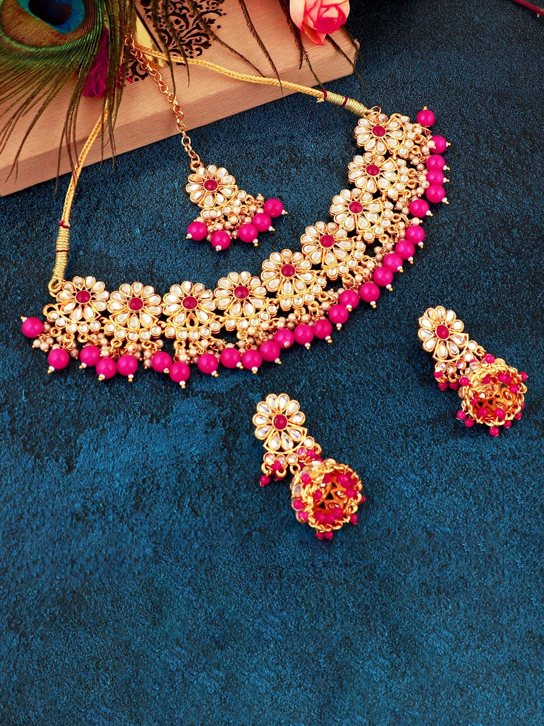 MANSIYAORANGE Gold-Plated AD Kundan-Studded Jewellery Set