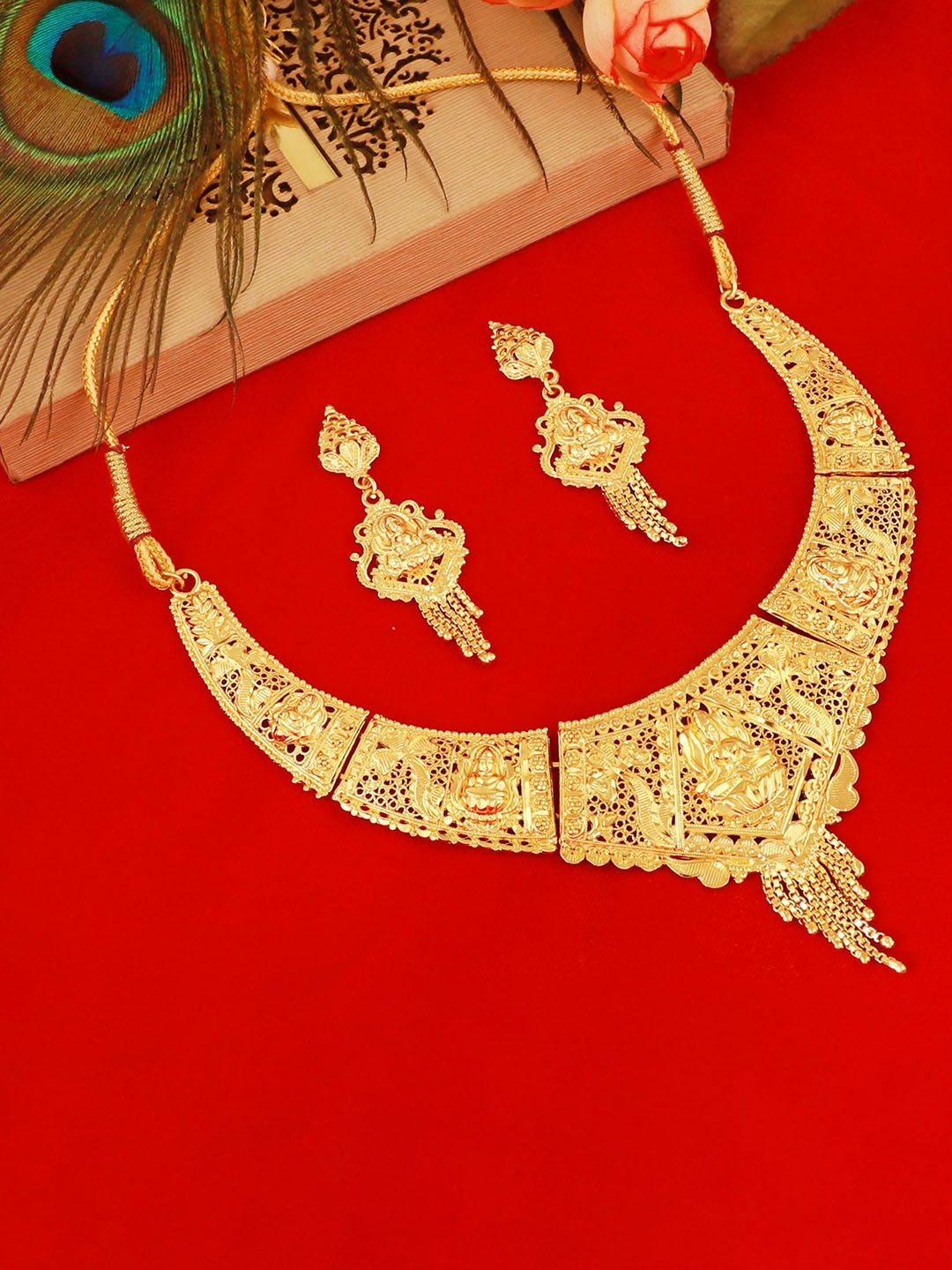 

MANSIYAORANGE Gold-Plated Temple Theme Jewellery Set