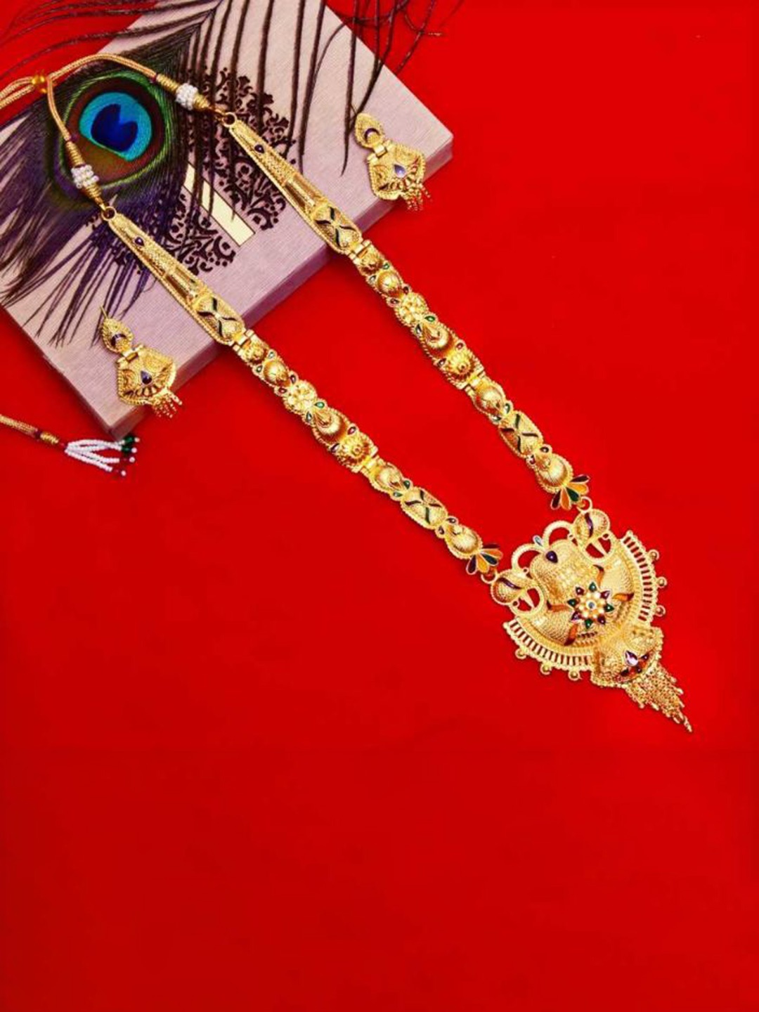 MANSIYAORANGE Gold-Plated Enamelled Detailed Long Jewellery Set