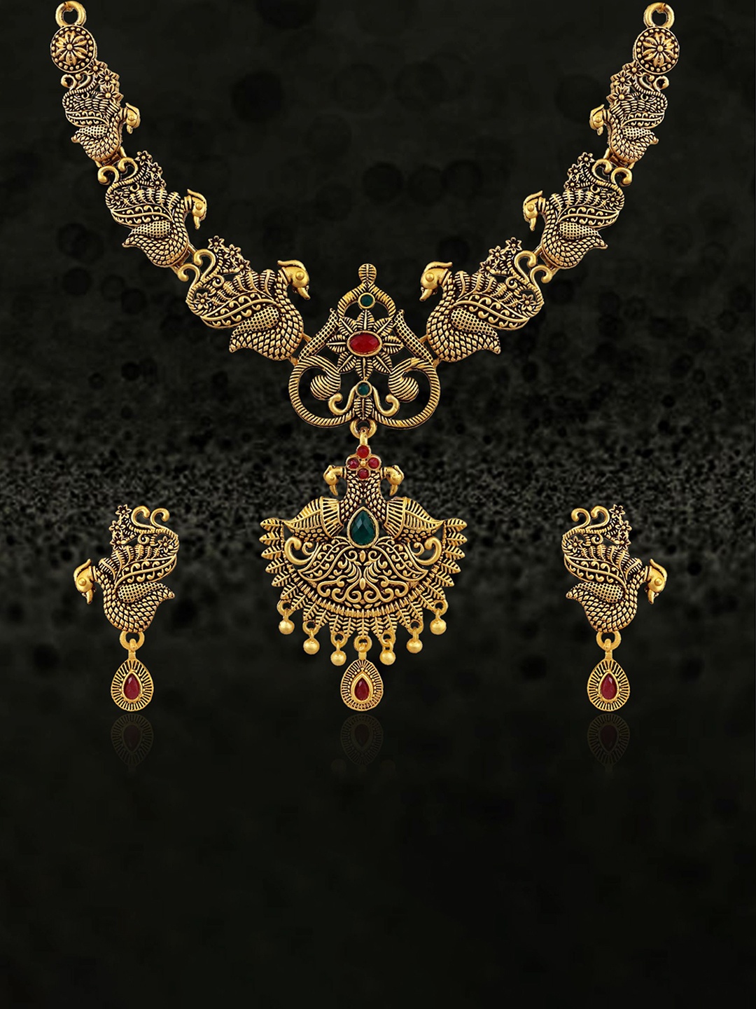 

MANSIYAORANGE Gold-Plated Stone Studded Necklace & Earrings