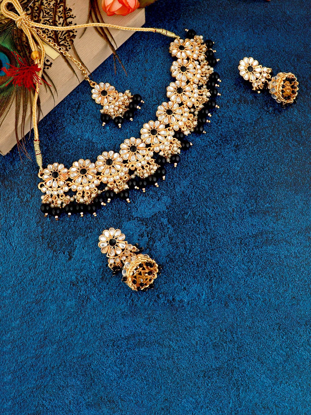 

MANSIYAORANGE Gold-Plated Kundan Studded & Beaded Jewellery Set