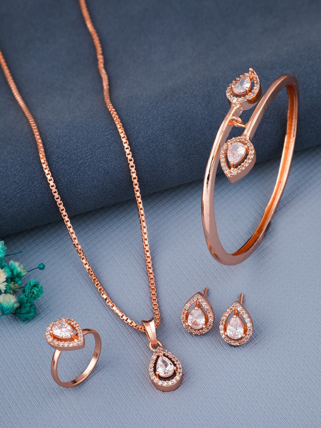 

Vita Bella Rose Gold-Plated American Diamond-Studded Jewellery Set