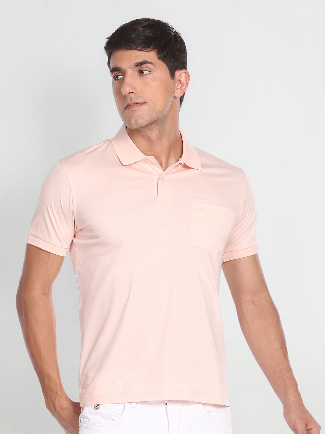 

Arrow Polo Collar Pure Cotton T-shirt, Peach