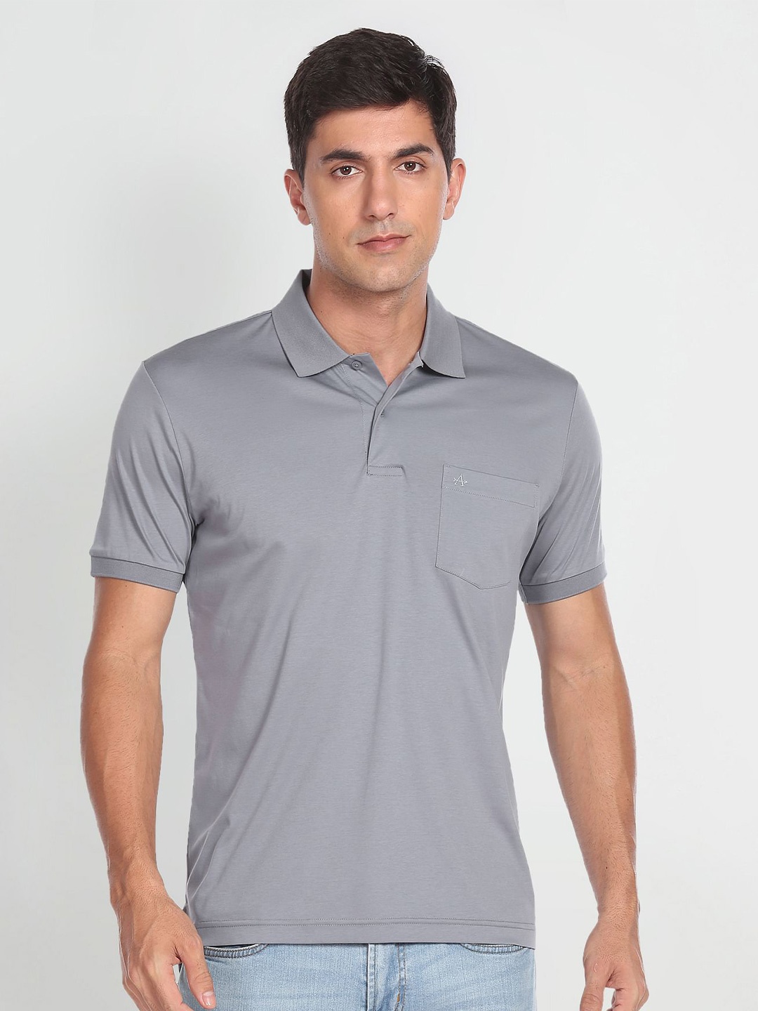 

Arrow Polo Collar Pure Cotton T-shirt, Grey