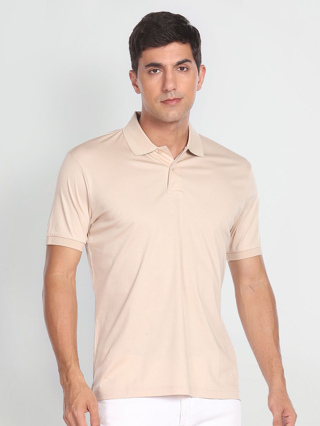 

Arrow Polo Collar Pure Cotton T-shirt, Beige