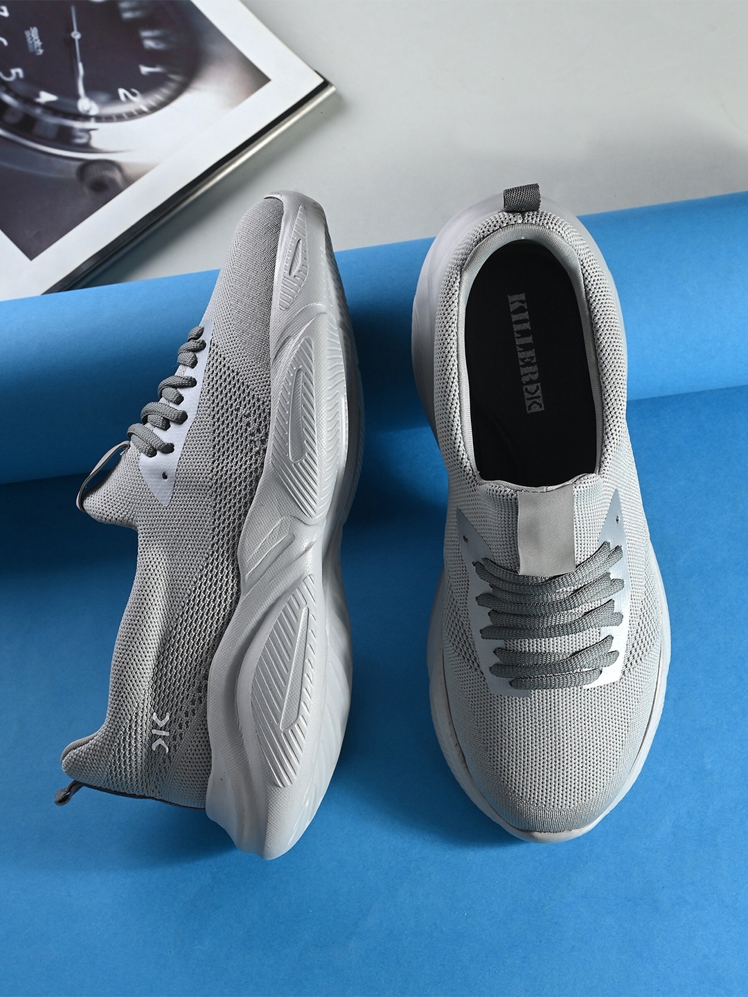 

Killer Men Textile Lace-Up Running Non-Marking Shoes, Grey