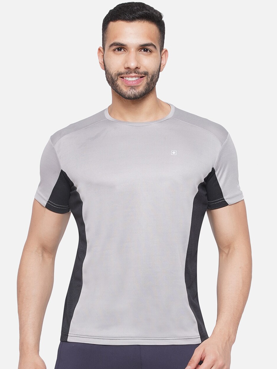 

SWISS MILITARY Colourblocked Short Sleeves Round Neck Sports T-shirt, Grey