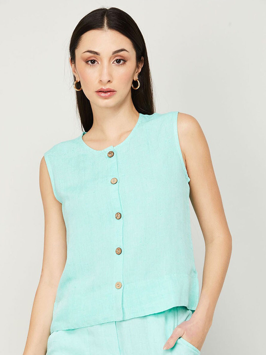 

CODE by Lifestyle Round Neck Shirt Style Top, Turquoise blue