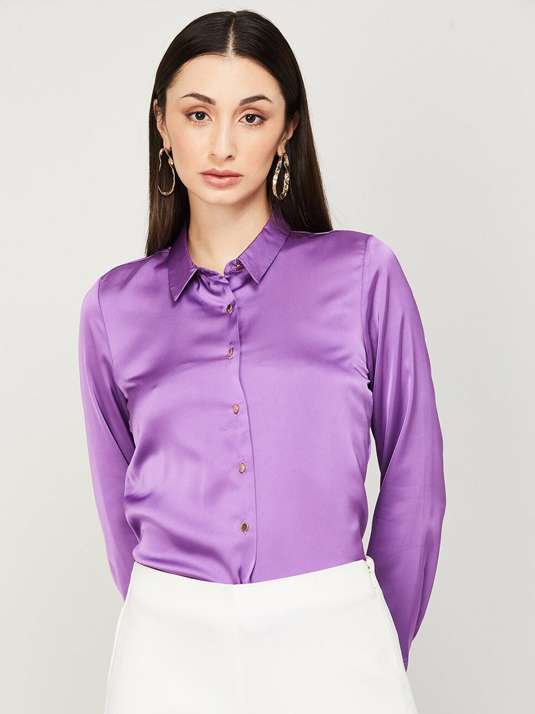 

CODE by Lifestyle Cuffed Sleeves Shirt Style Top, Purple