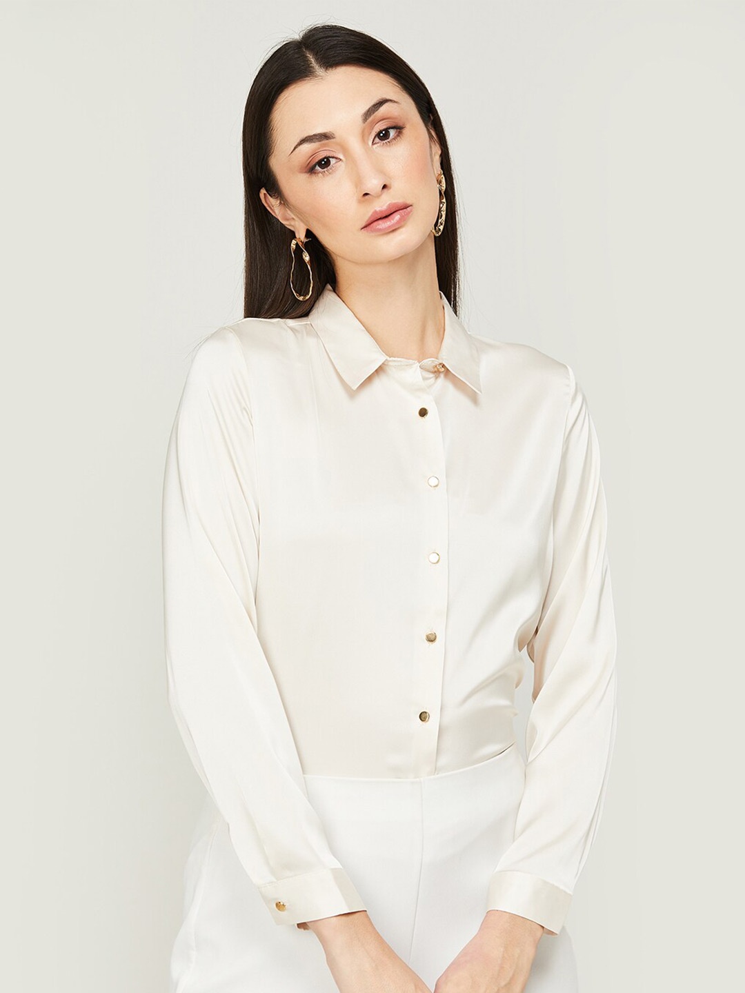 

CODE by Lifestyle Cuffed Sleeves Shirt Style Top, Off white