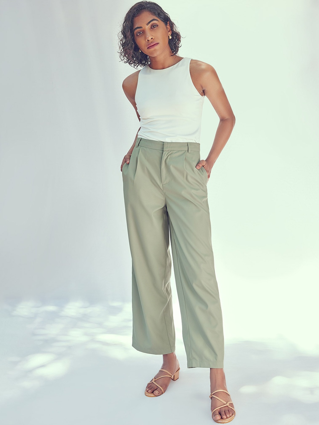 

The Label Life Women Straight Fit High-Rise Parallel Trousers, Green