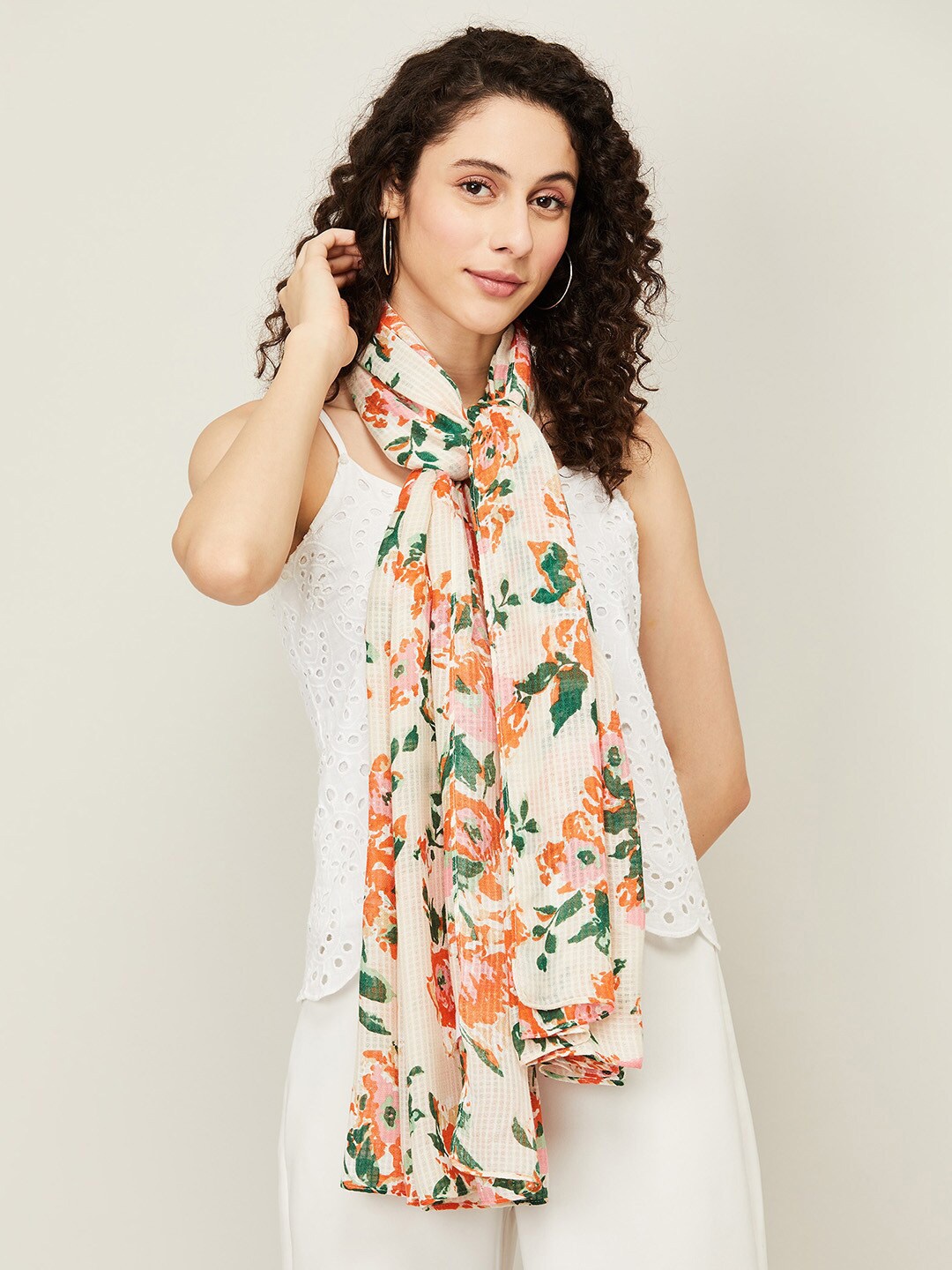 

Ginger by Lifestyle Women Floral Printed Stole, Off white