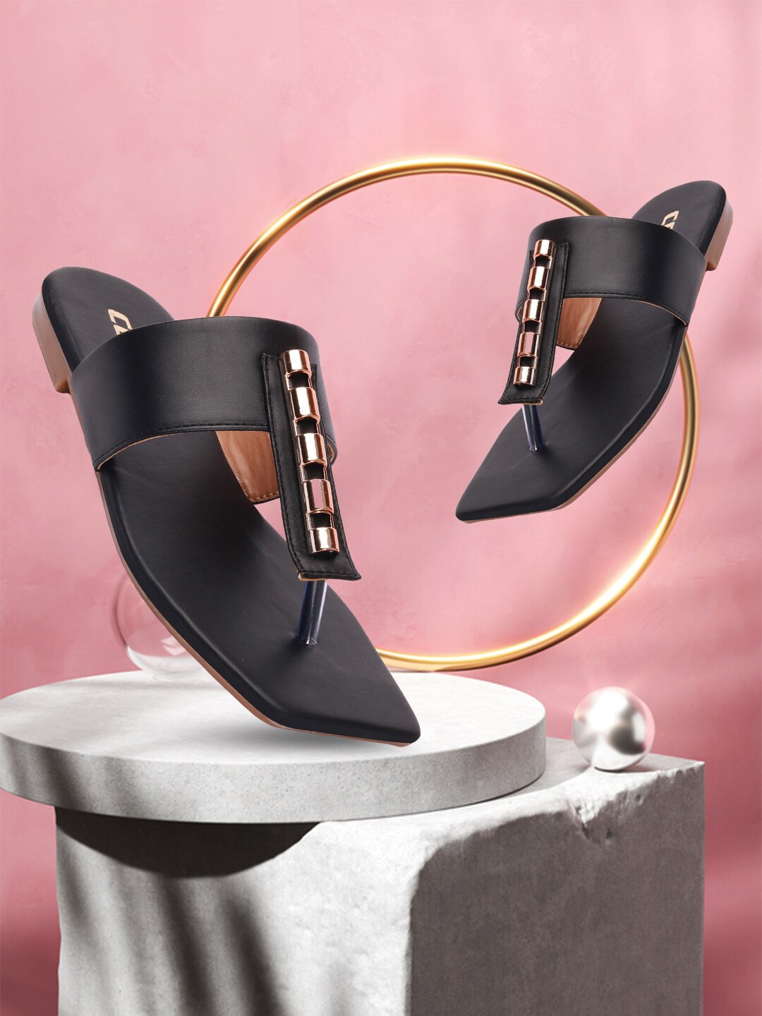 

Colo Women Open Toe Embellished T-Strap Flats, Black