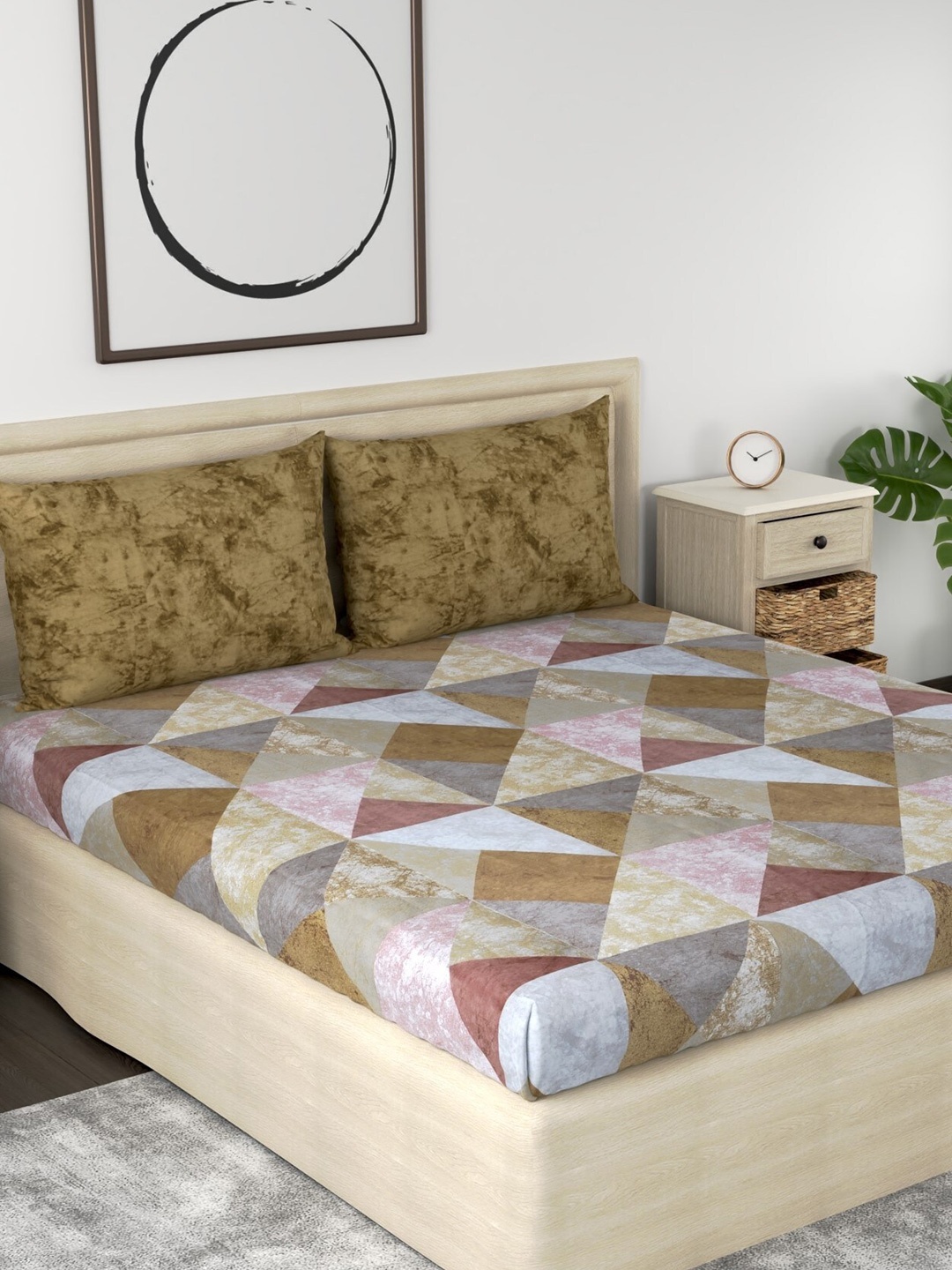 

Huesland Aspire Green & Grey Geometric 186 TC Cotton Queen Bedsheet With 2 Pillow Covers