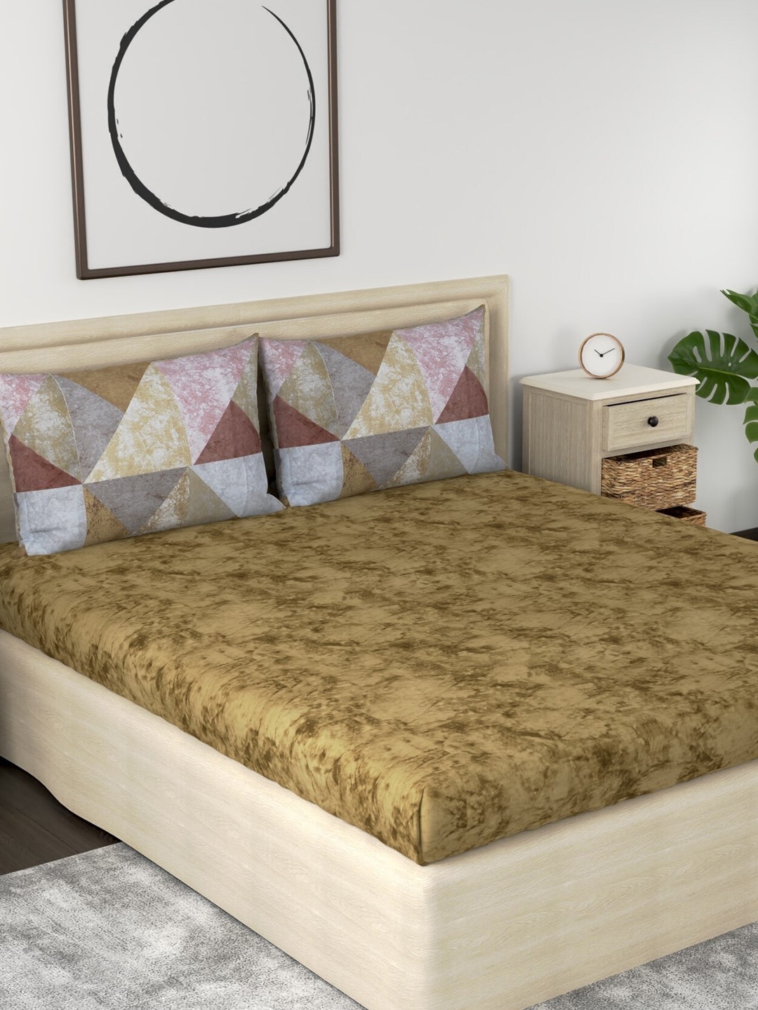 

Huesland Aspire Green & Grey Abstract 186 TC Cotton King Bedsheet With 2 Pillow Covers