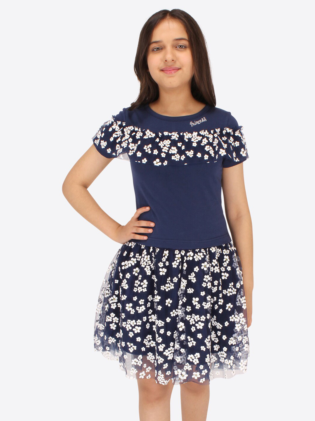 

CUTECUMBER Girls Printed Top with Skirt, Navy blue