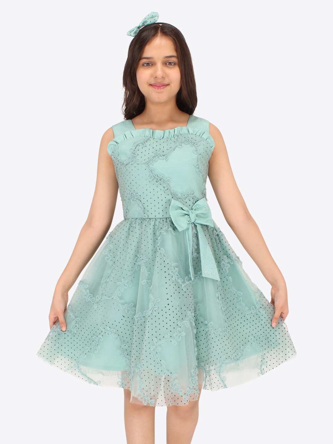 

CUTECUMBER Net Fit & Flare Dress, Green