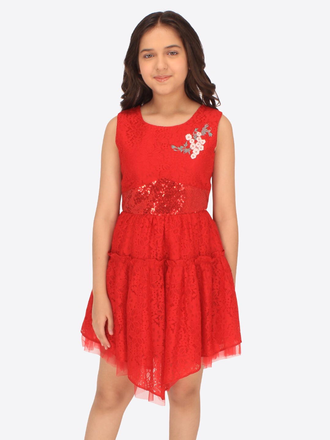 

CUTECUMBER Girls Net Fit & Flare Dress, Red