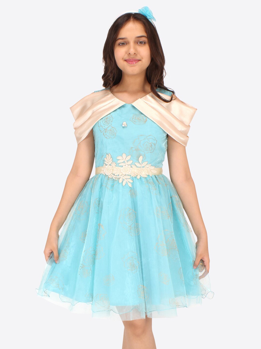 

CUTECUMBER Applique Net Fit & Flare Dress, Green