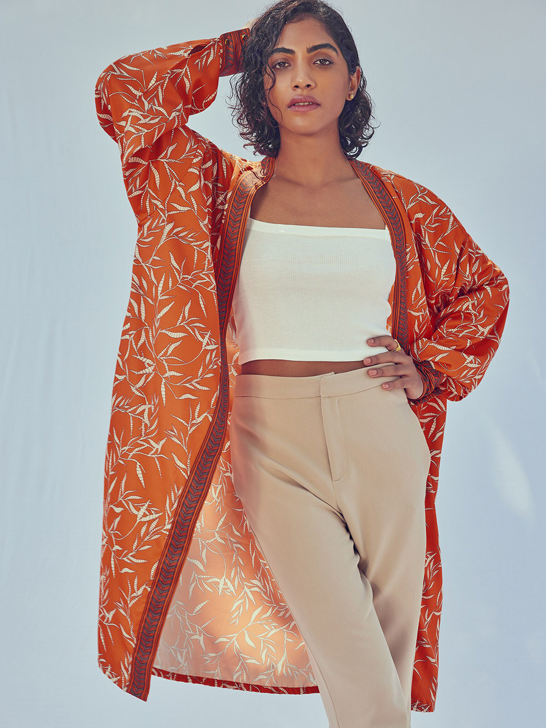 

The Label Life Women Printed Open Front Longline Shrug, Orange