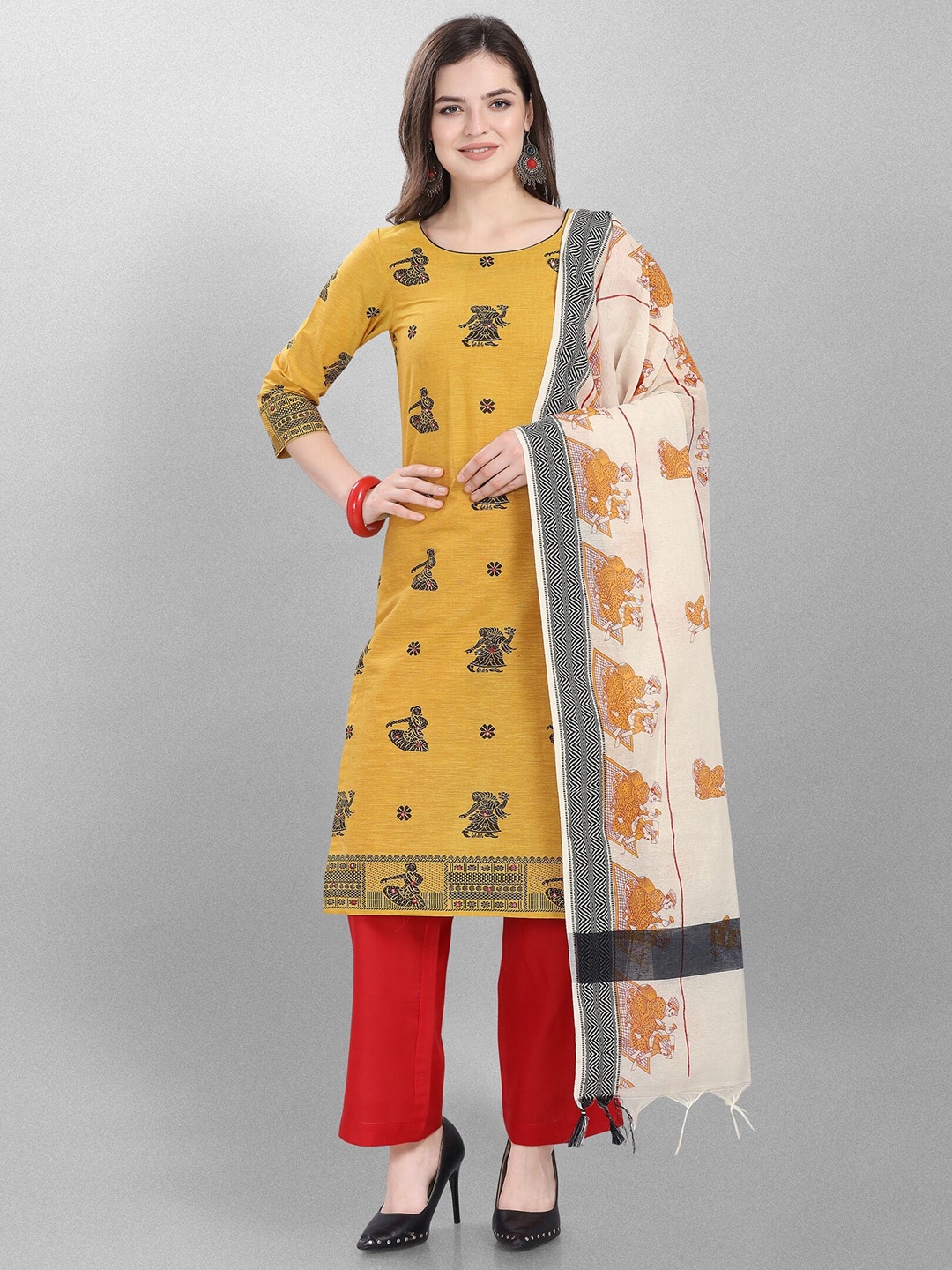 

Jevi Prints Ethnic Motifs Woven Design Pure Cotton Unstitched Dress Material, Yellow