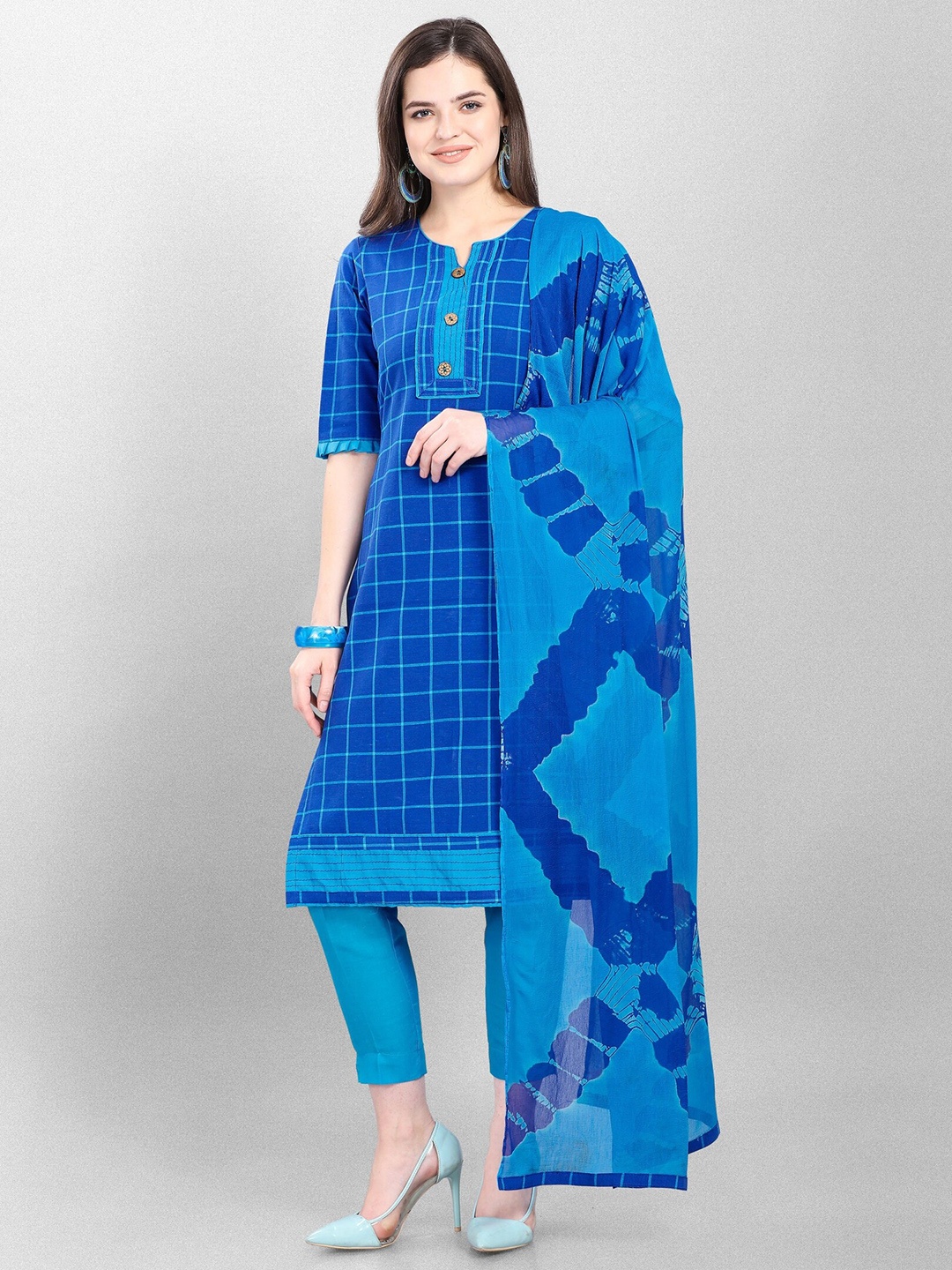 

Jevi Prints Checked Pure Cotton Unstitched Dress Material, Blue