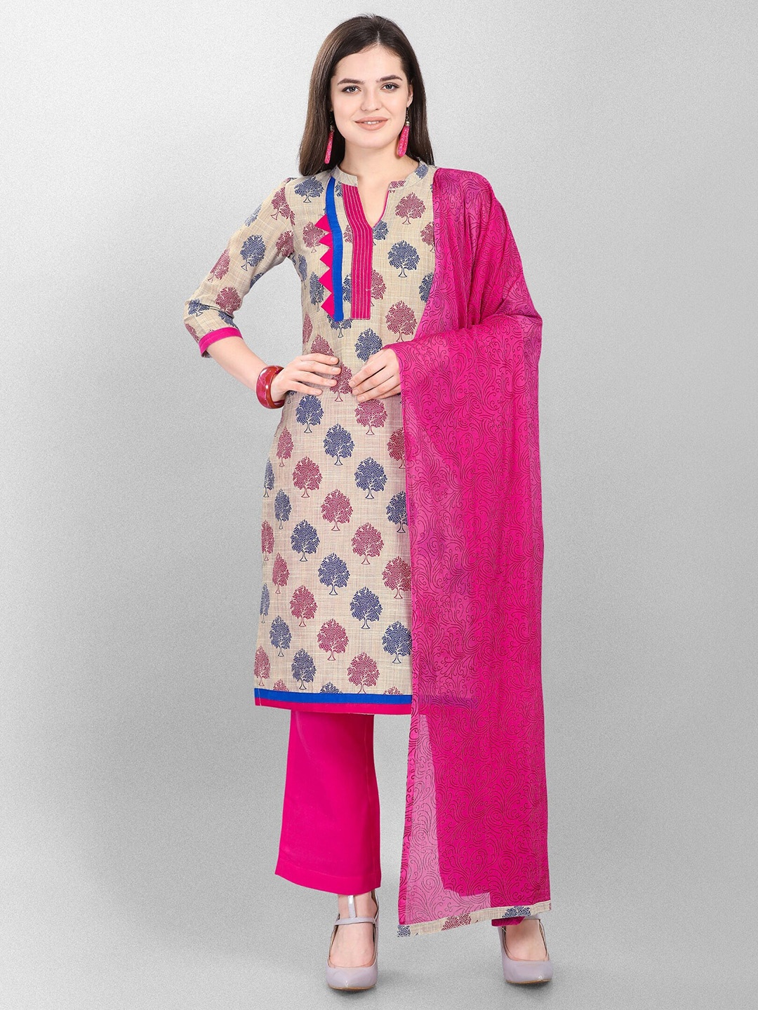 

Jevi Prints Printed Pure Cotton Unstitched Dress Material, Beige