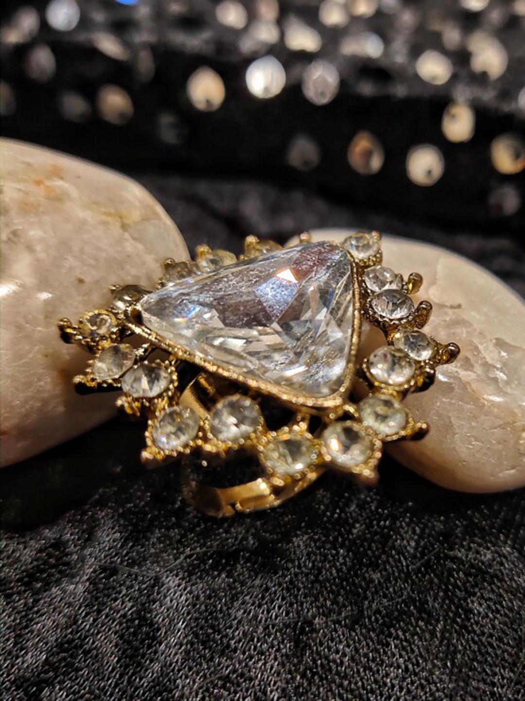 

FEMMIBELLA Gold Plated CZ Stone Studded Adjustable Finger Ring