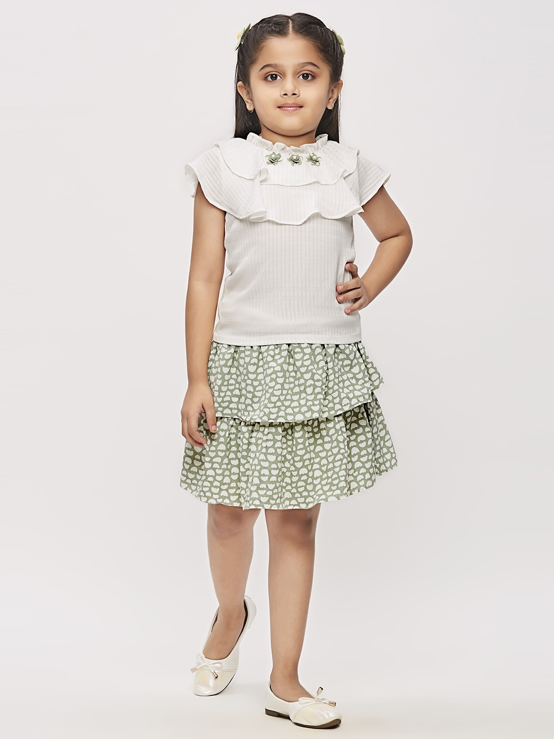 

Tiny Girl Girls Top with Printed Skirt, White