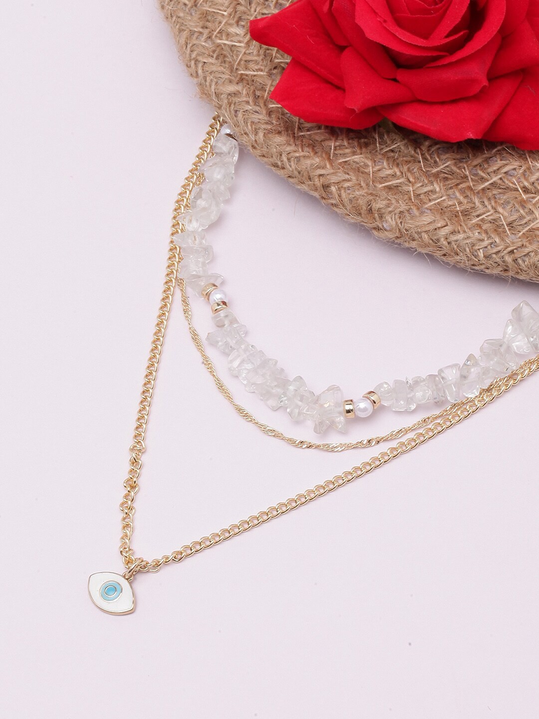 

DressBerry Gold-Plated Transparent Beaded Evil Layered Necklace