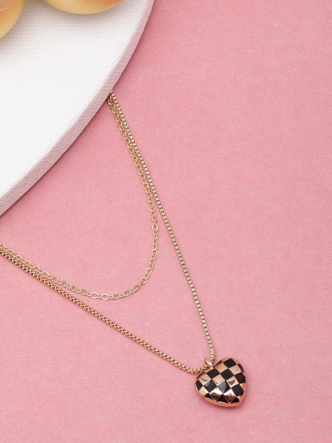 

DressBerry Gold-Toned & Black Brass Gold-Plated Layered Necklace