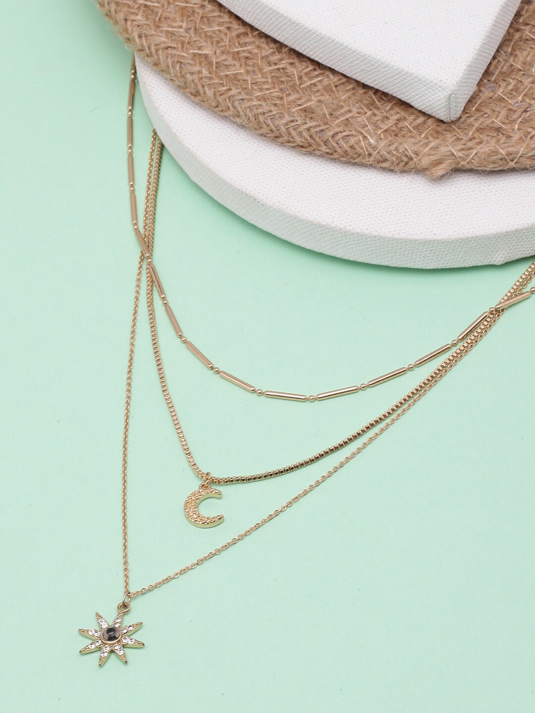 

DressBerry Gold-Toned & White Brass Gold-Plated Layered Necklace