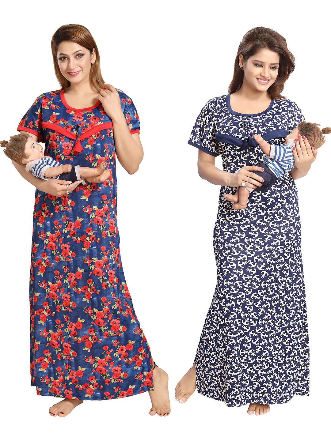 

SHOPPING STATION Pack Of 2 Floral Printed Satin Maxi Nightdress, Blue